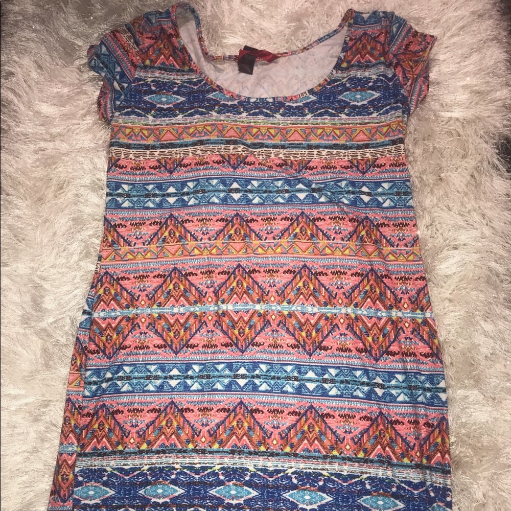 Blue And Orange Bodycon T-shirt Dress